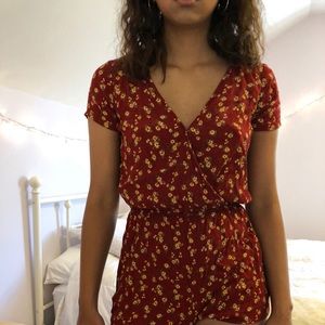 Red F21 Romper with sunflower florals 🌻